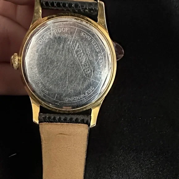 Benrus Three Star Self Winding Watch with Black Lizard Band - Picture 6 of 6